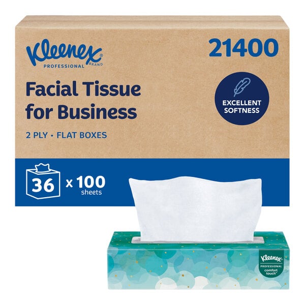 Kleenex® Professional Comfort Touch 100 Sheet 2-Ply Flat Facial Tissue Box - 36/Case