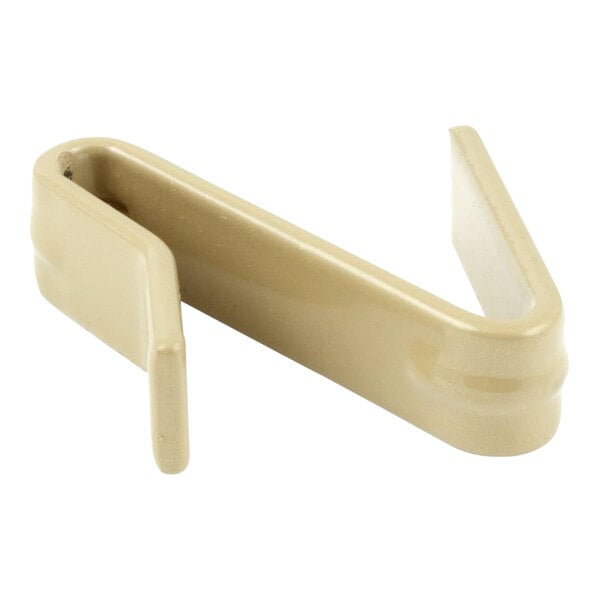A beige plastic S-hook with a handle.