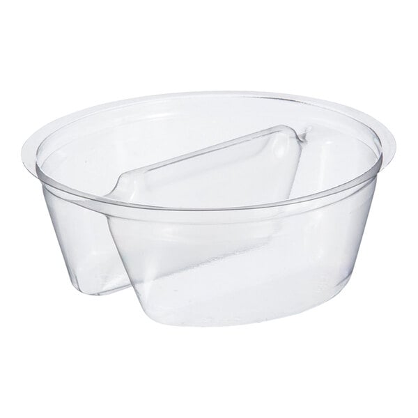 A Dart clear plastic double compartment cup insert.