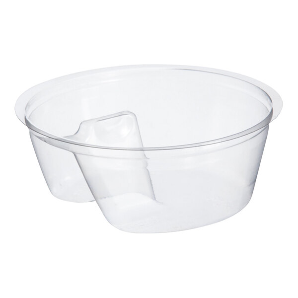 A Dart clear plastic cup insert with one compartment and a couple of holes.