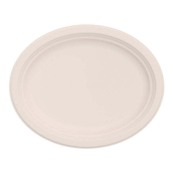 A white oval plate with a white border.