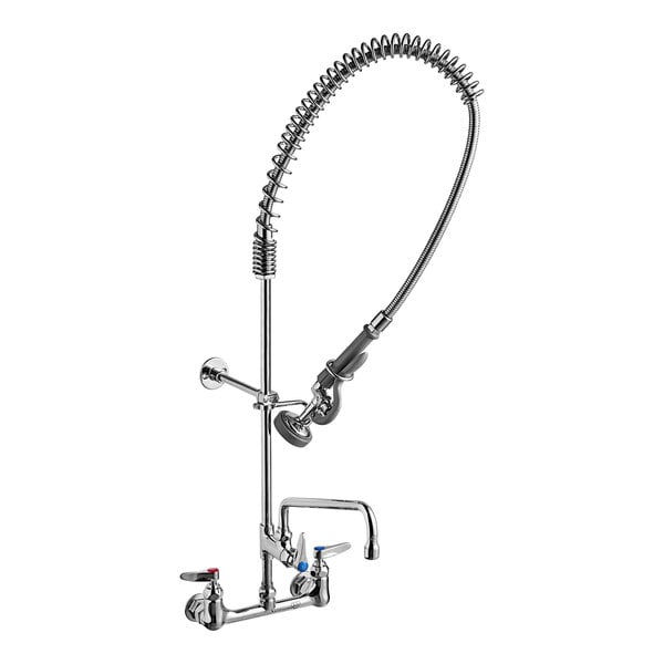 T&S B-0133-ADF12-B EasyInstall Wall Mounted 37 9/16" High Pre-Rinse Faucet with Adjustable 8" Centers, 1.15 GPM Spray Valve, 44" Hose, 12" Add-On Faucet, and 6" Wall Bracket