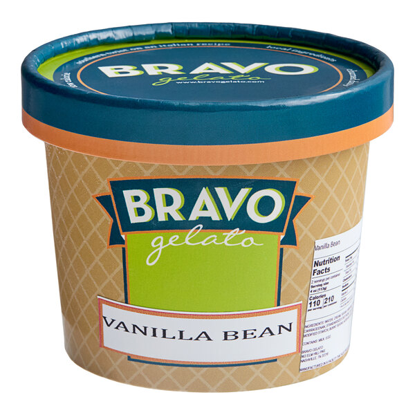 A container of Bravo Vanilla Bean gelato.