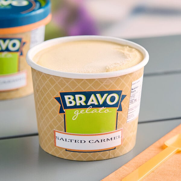 Bravo Gelato Salted Caramel Gelato Cup 8 oz. - 24/Case