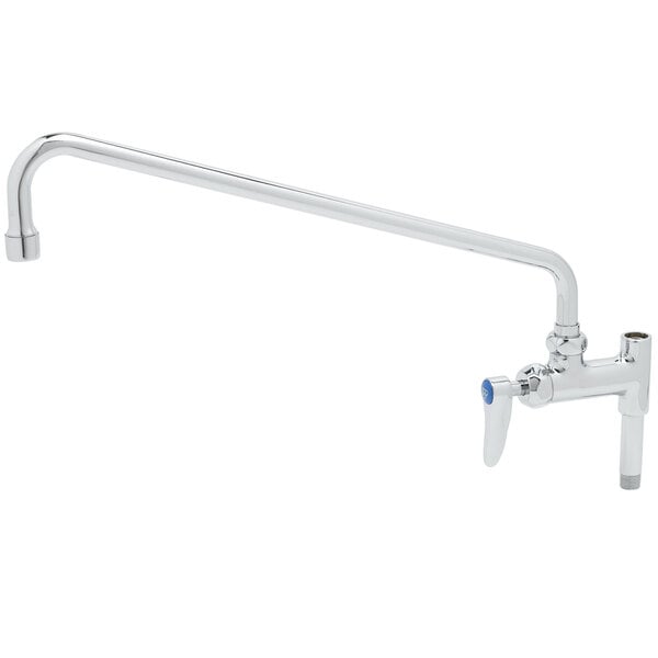 A silver T&S pre-rinse add-on nozzle with a blue quarter turn handle.