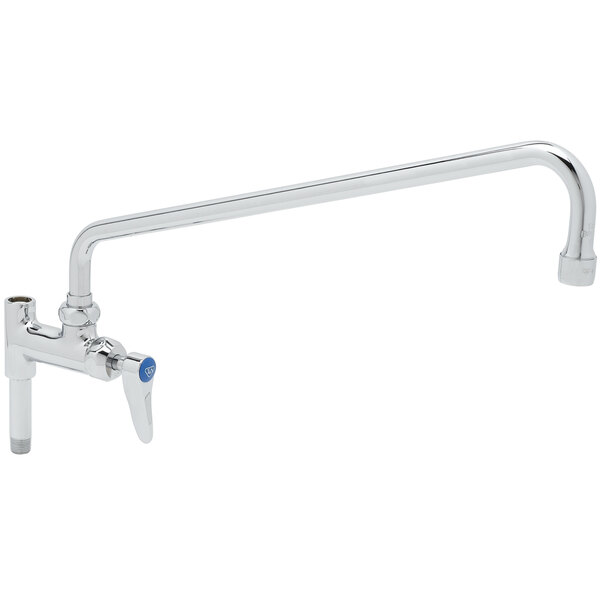 A chrome T&S pre-rinse add-on nozzle with a blue lever.