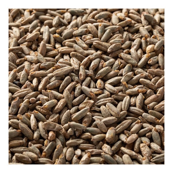 A pile of Briess Rye Malt seeds on a white background.