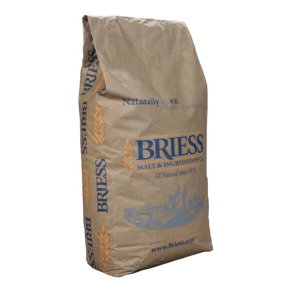 A brown bag of Briess Crushed Bonlander Munich Malt with blue text on a white background.