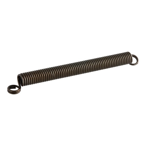 A metal extension spring with double hooks on each end.