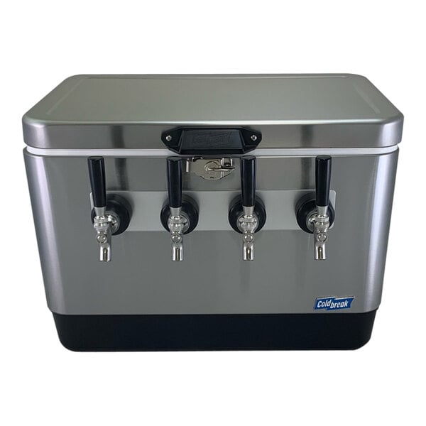 Coldbreak JOCK-4TR-SS54 Stainless Steel 4 Faucet 54 Qt. Insulated Jockey Box with Rear Inputs and 50 ft. Coils