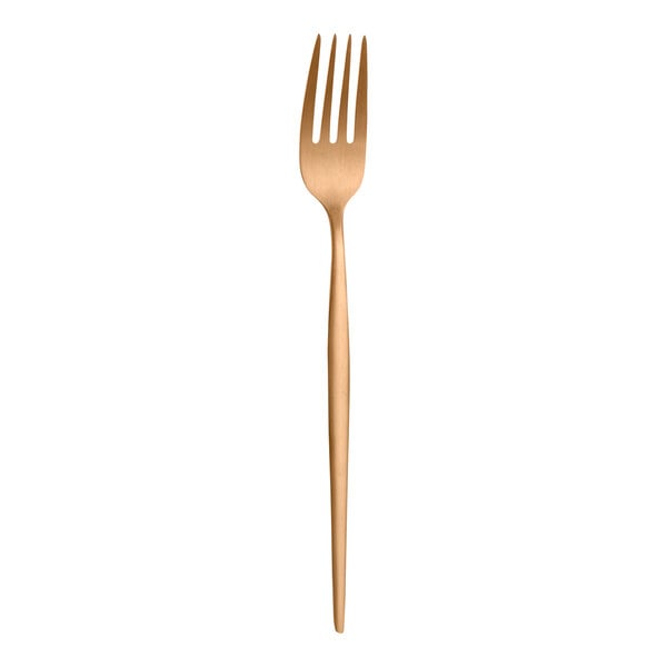 An Amefa Soprano Copper dessert fork with a white background.