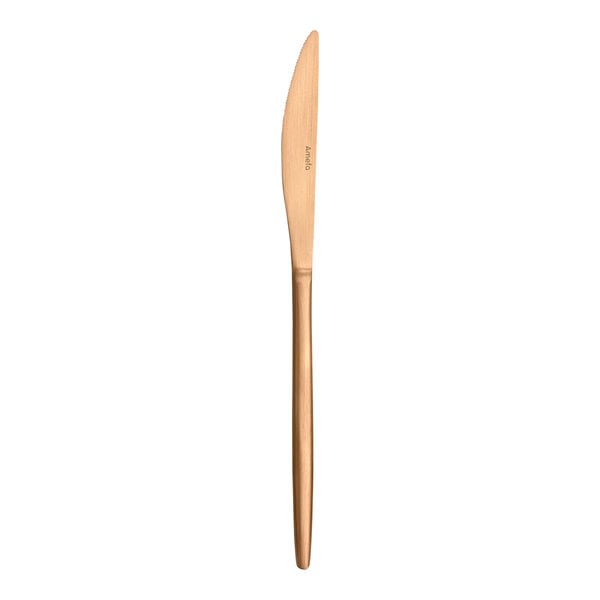 An Amefa Soprano stainless steel table knife with a copper-colored wooden handle.