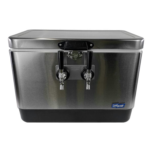 Coldbreak JOCK-2TR-SS54 Stainless Steel 2 Faucet 54 Qt. Insulated Jockey Box with Rear Inputs and 50 ft. Coils