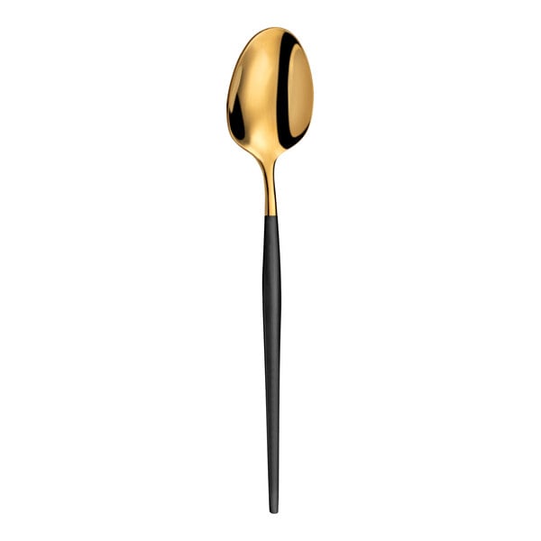 An Amefa Soprano gold teaspoon with a black handle.