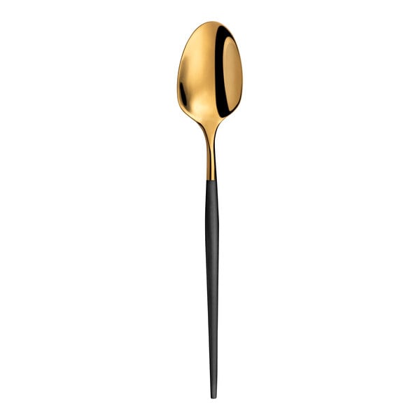 An Amefa Soprano gold and black spoon with a black handle.