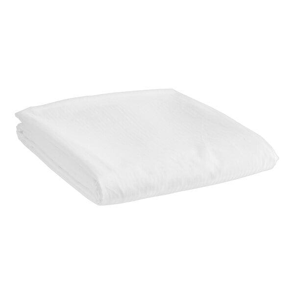 A white folded duvet cover with tone on tone stripes.