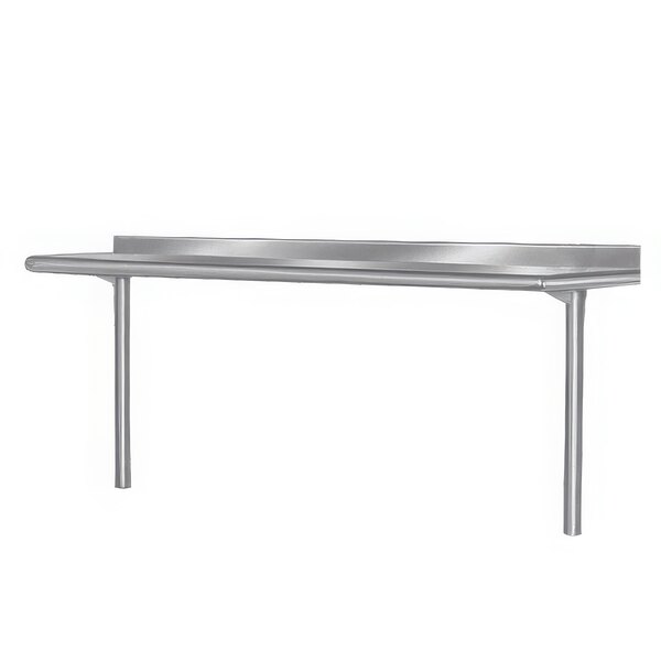 A stainless steel table mounted shelf by Advance Tabco over a table.