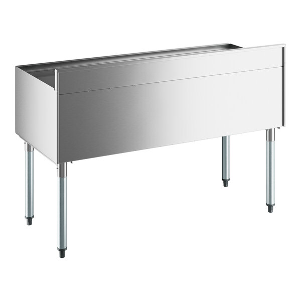A stainless steel Regency underbar ice bin with legs.