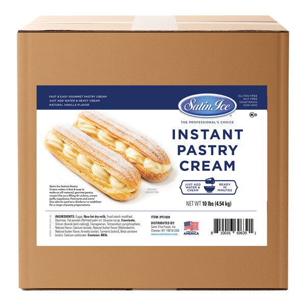 A box of Satin Ice Instant Pastry Cream Powder.