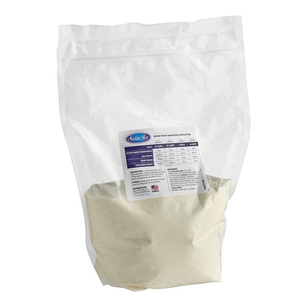 A bag of Satin Ice Instant Pastry Cream Powder with label.