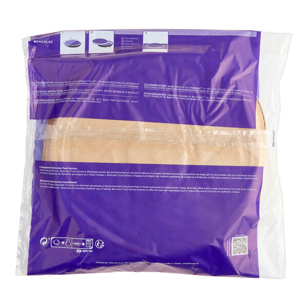 A purple and white plastic bag of Le Chic Patissier Plant-Based Vegan Pre-Cut Whole Wheat Banana Bread Cake slices.