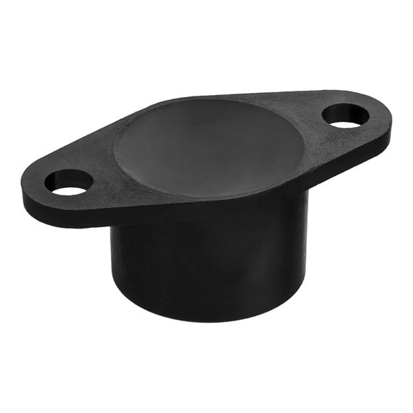 A black plastic object with two holes.