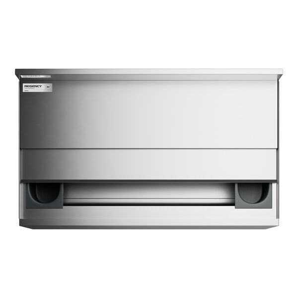 A stainless steel underbar ice bin with a sliding lid, two bottle holders, and a sleek, modern design.