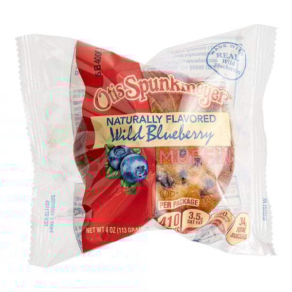 A package of Otis Spunkmeyer Wild Blueberry Muffins.
