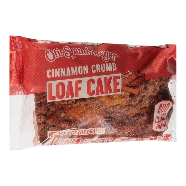 A bag of Otis Spunkmeyer Individually Wrapped Cinnamon Crumb Loaf Cakes.