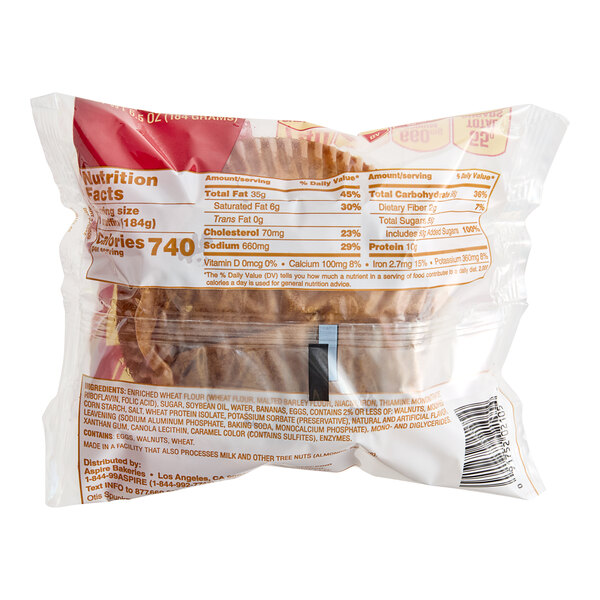 A white bag of Otis Spunkmeyer Banana Nut Muffins with a nutrition label and text saying "48/Case"