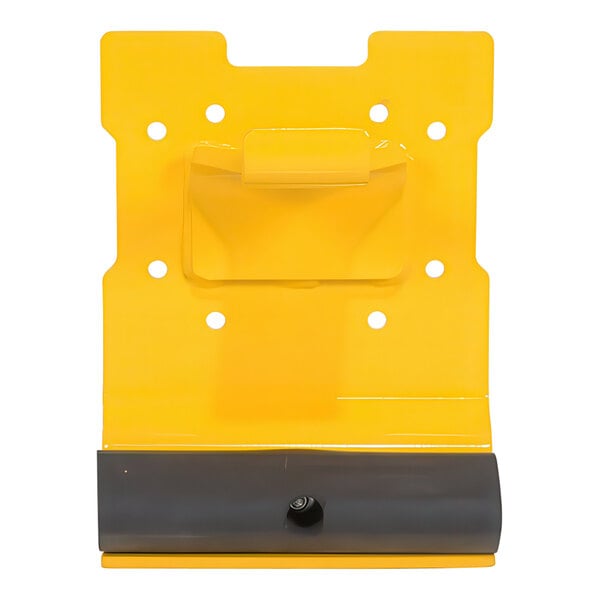 A yellow and black metal VESTIL STEEL QUICK LIFT KEG kit piece with two holes.