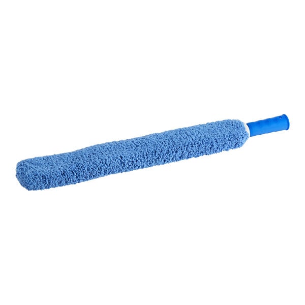 A blue Lavex Flex Wand Duster with a blue microfiber sleeve.