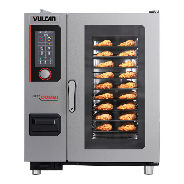 A Vulcan Chef'sCombi oven with chicken inside.