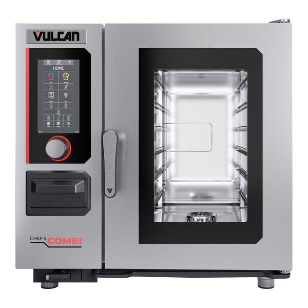 The open door of a Vulcan Chef'sCombi electric combi oven.