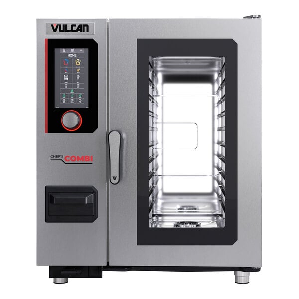 A Vulcan Chef'sCombi electric combination oven with metal shelves.