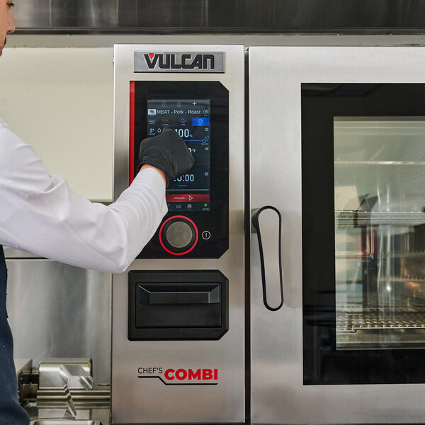 A Vulcan Chef'sCombi CHEF-102E-240 full size electric combi oven with a digital control panel and glass door.