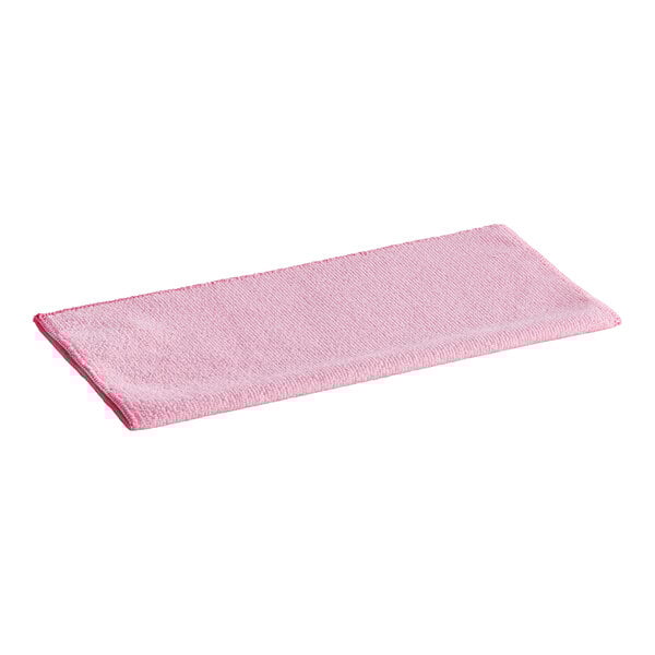 A Lavex pink microfiber cloth on a white background.