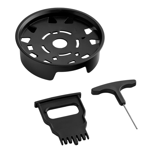 A 3-piece cleaning kit for the AvaMix Revolution Max Series, including a round cleaning disc, a brush, and a tool with a handle.