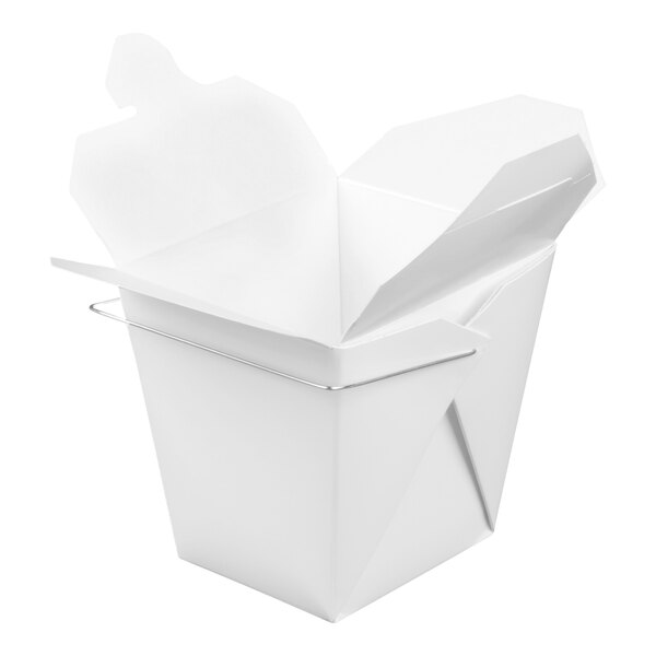 Fold-Pak 26WHWHITEM 26 oz. White Chinese / Asian Paper Take-Out Container with Wire Handle - 500/Case