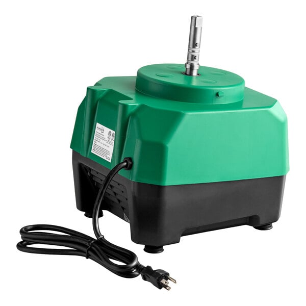 A green and black AvaMix 928BASEFPMAX motor base for the Revolution Max Series with a 1 1/2 hp motor and attached power cord.