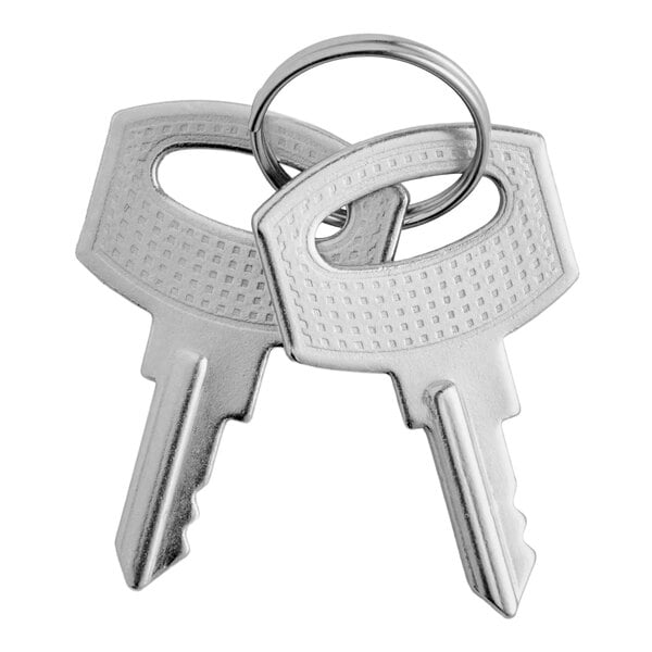 A pair of silver keys on a keyring, compatible with Galaxy CF20HC, CF16HC, CF13HC, and CF10HC models.