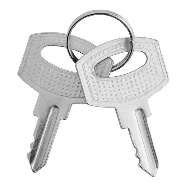 A pair of silver keys on a keyring designed for Galaxy CF20HC, CF16HC, CF13HC, and CF10HC models.