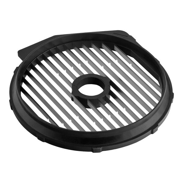 A round black and silver 3/8 inch French fry grid replacement part for the AvaMix Revolution Max Series.