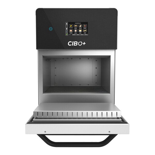 A TurboChef CIBO+ rapid cook oven with the door open on a counter.