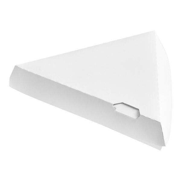A white triangular Southern Champion pizza box with a hole in the top.