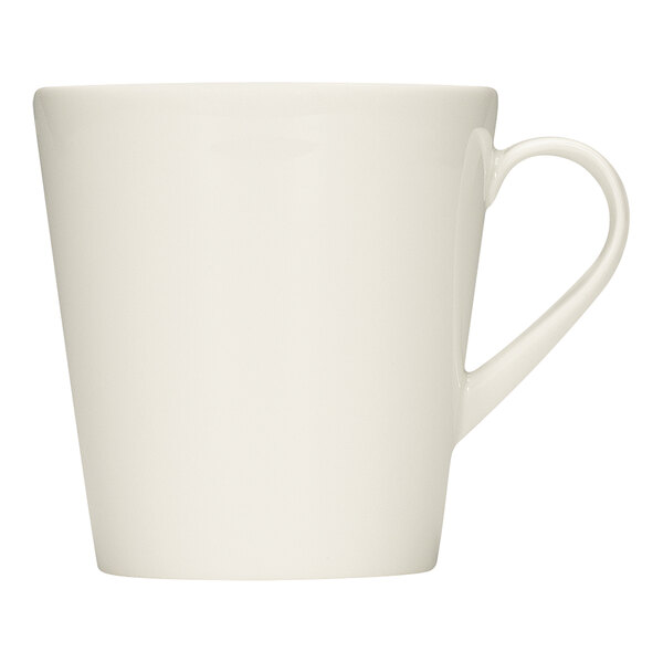 A Bauscher Purity white porcelain mug with a handle.
