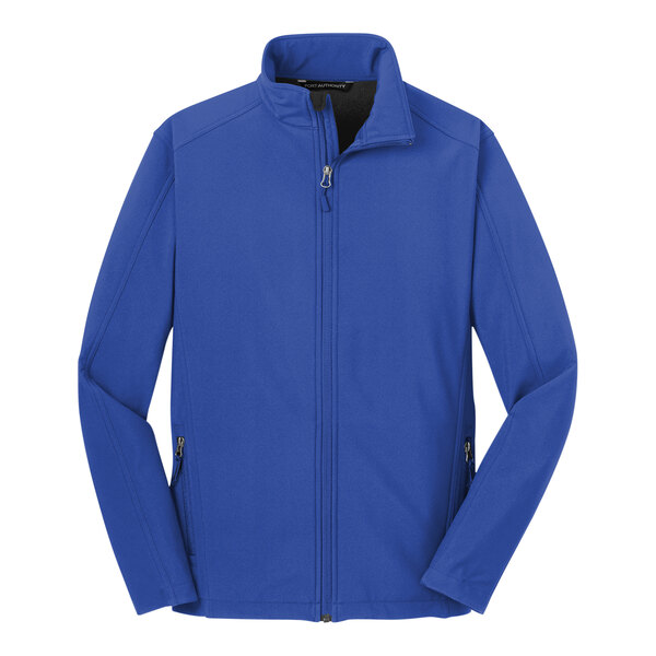 A Port Authority True Royal soft shell jacket with a zipper.