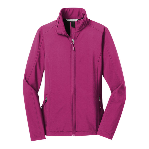 A pink Port Authority Core Soft Shell jacket with a zipper.