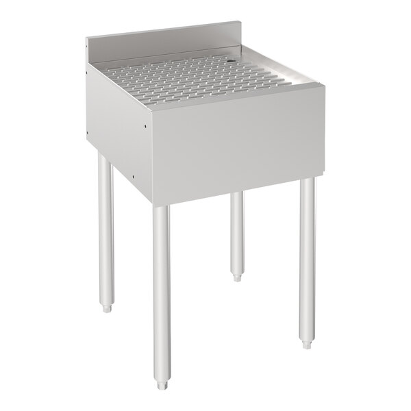 A Krowne stainless steel underbar drainboard with a drain.