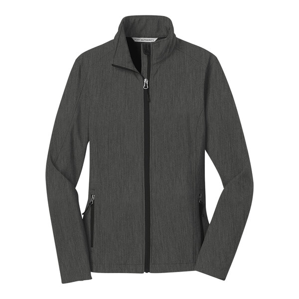 A Port Authority Core Soft Shell jacket in charcoal grey with a zipper.